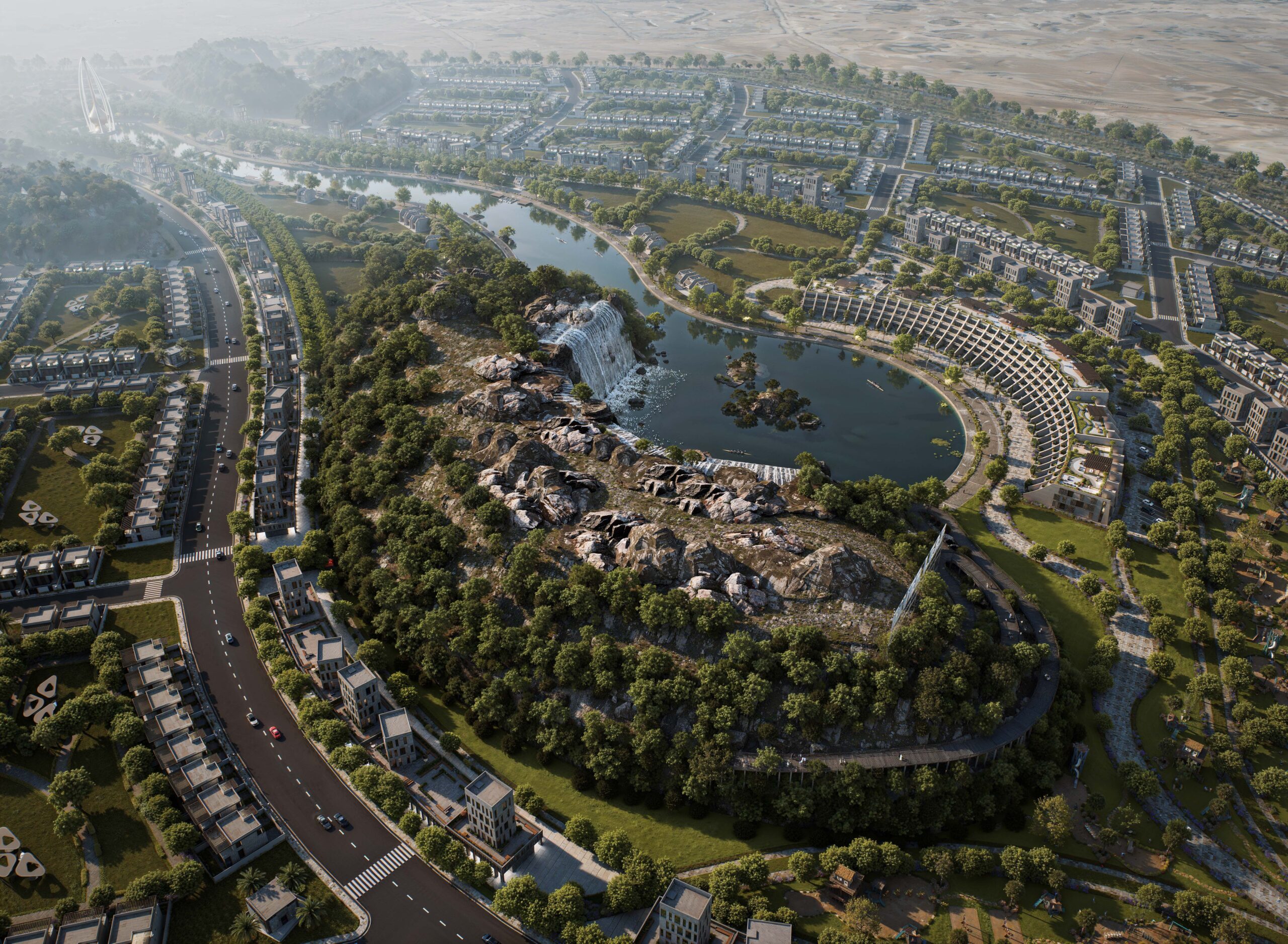 DAL046 Riverleaf Park – Portfolio 04 – Aerial Waterfall View