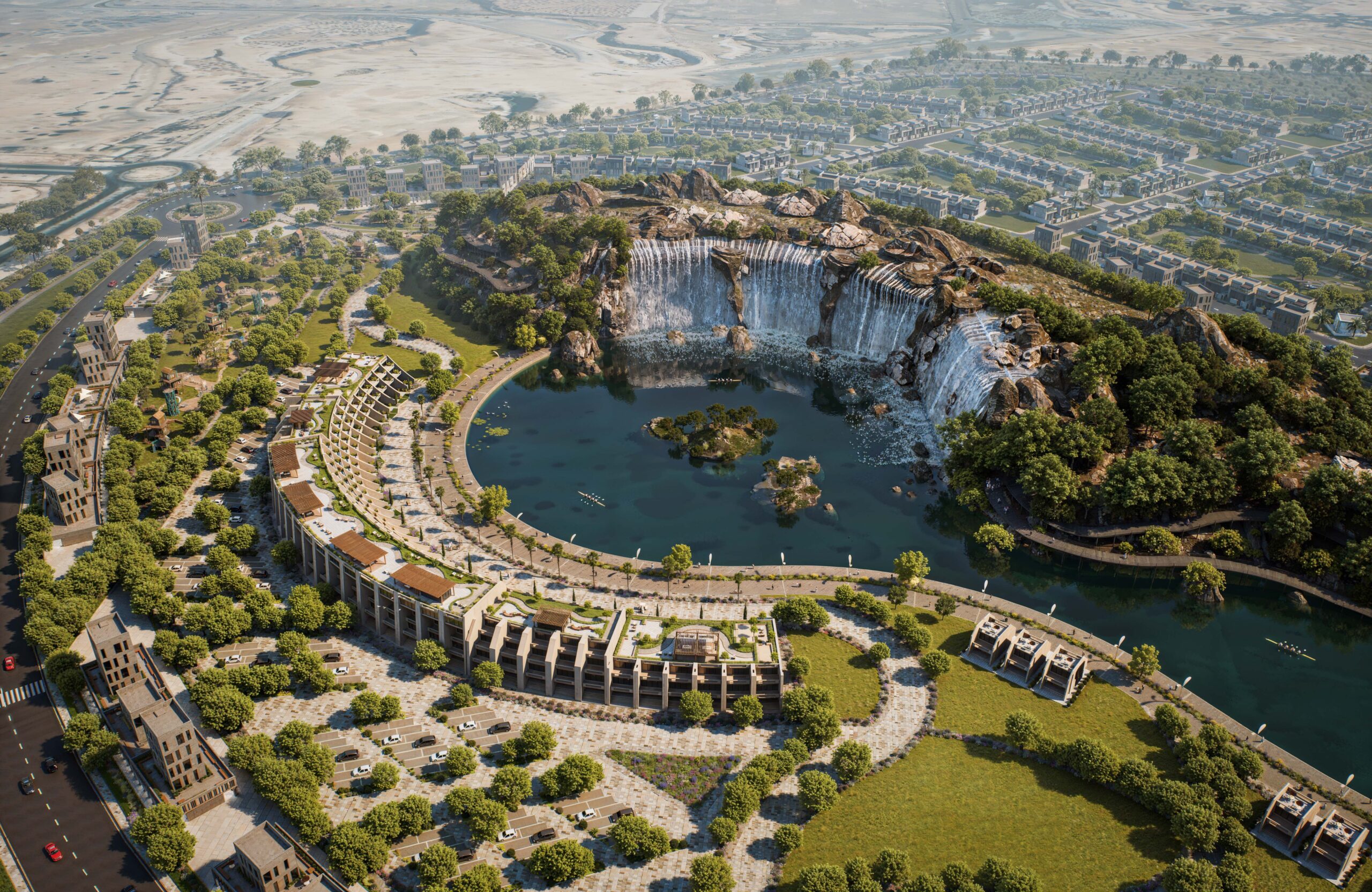 DAL046 Riverleaf Park – Portfolio 05 – Aerial Waterfall View